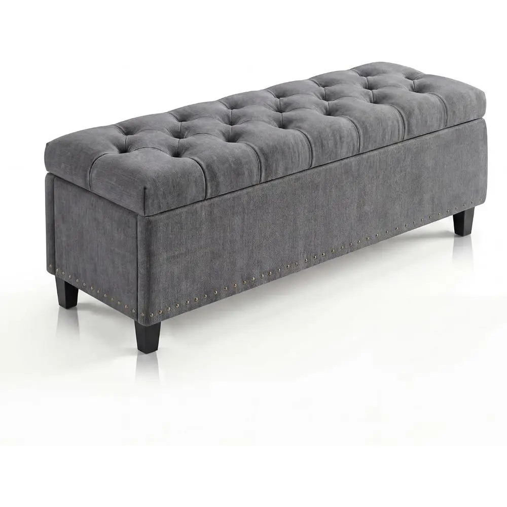51 Inch Extra Large Storage Ottoman Bench, Supports 660 lbs, End of Bed Bench with Button-Tufted Upholstery & Safety Close Hinge, Upholstered Bench for Living Room, Bedroom, Entryway