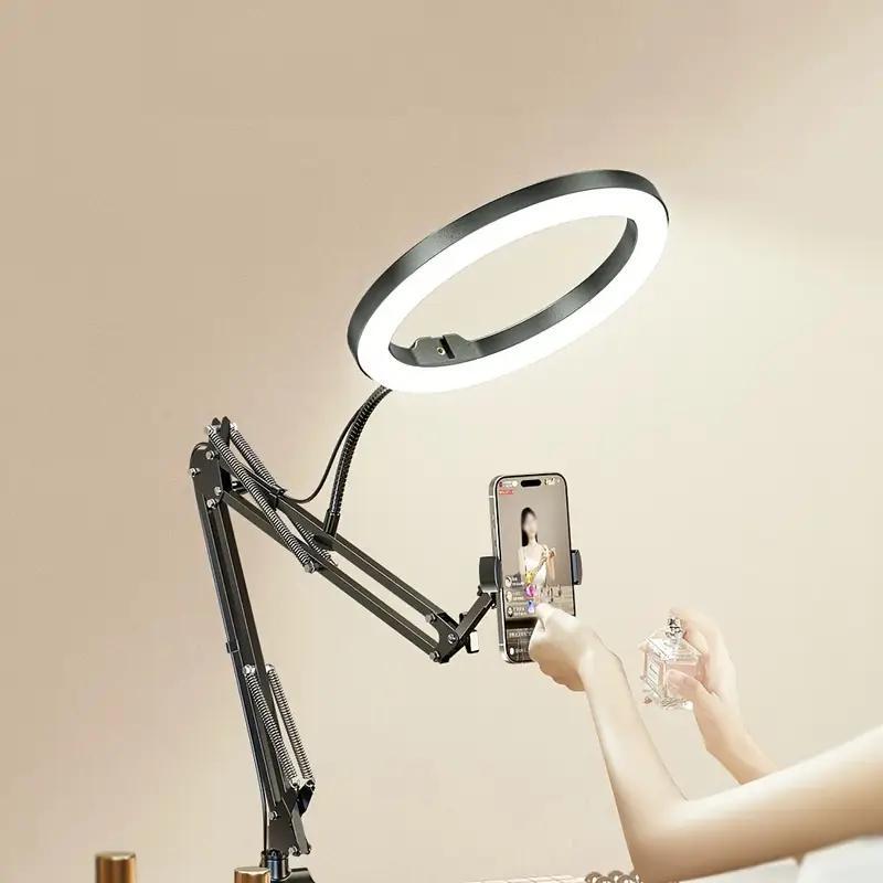 Live Streaming Ring Light for Perfect Makeup, Adjustable Beauty Desk Light for Indoor Photography, Ideal for Tiktok & Mobile Shooting, Led Posing Light