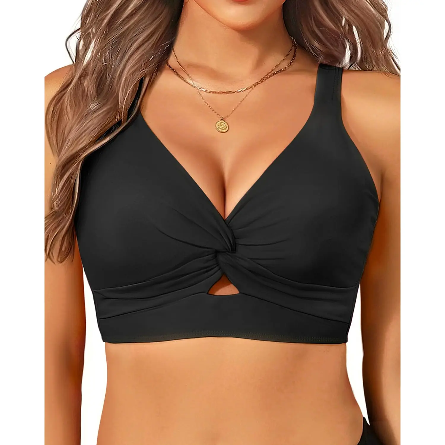 Yonique Women's Supportive Bikini Top - Large Bust, Cut Out Twist Design, Bathing Suits for Moms Swimwear Top