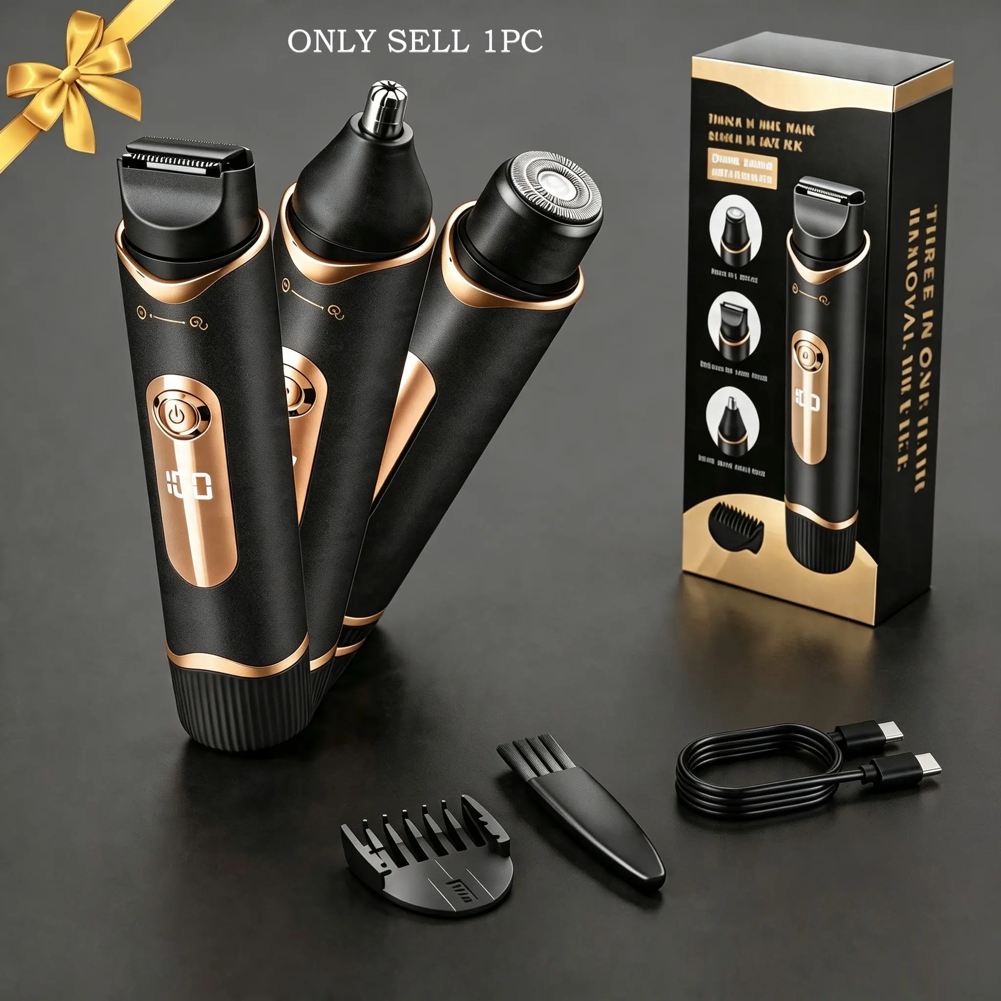 Men's Body & Ball Trimmer - Smooth Grooming Hair Removal Groomer with Safe Blade, Convenient Holding, Blades Cleaning Feature, Rechargeable Body Trimmer, Shower-Use Beauty Gift for Guys