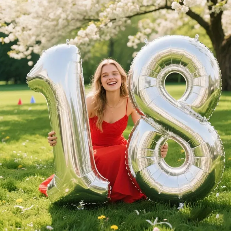 2-piece set 32inch silver number balloons, suitable for 18th birthday party decoration, Balloon Party Supplies