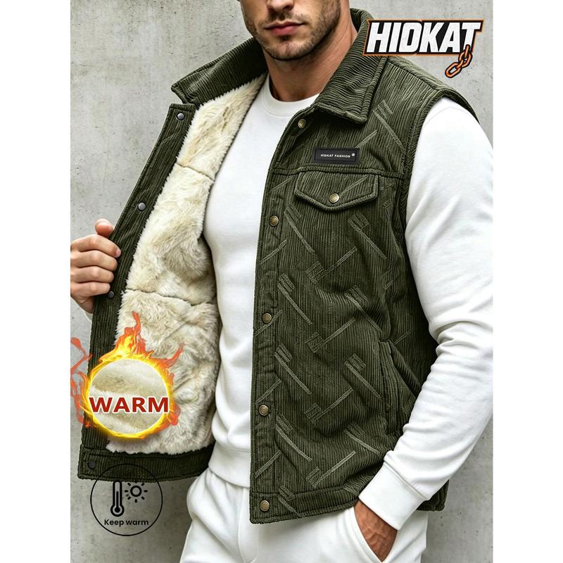 Men's Autumn Winter Corduroy Vest, Loose Fit, Soft Warm Breathable Fabric, Multi Pockets, Button Closure, Casual Streetwear, Basic Waistcoat for Daily Wear & Outdoor Activities
