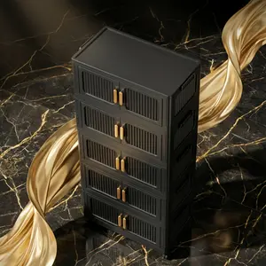 Multi-functional, large-capacity, foldable storage cabinet, tool-free installation, with magnetic door and wheeled storage box, moisture-proof and dust-proof, 3/4/5-tier organization cabinet, suitable for living room, bedroom, kitchen, and bathroom