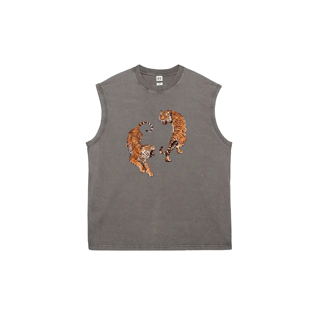 Tiger Print Shirt Cotton Tank Top Favorite Sleeveless Tee Y2K Casual Streetwear Loose Fit Round Neck Graphic Vest All Season Wear Unisex Fashion Apparel