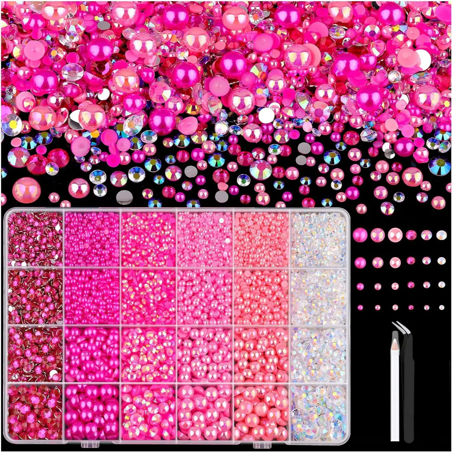 14000 Pearl & Rhinestone DIY Kit, Mixed Sizes Resin Drills & Pearls, Includes Tools, Ideal for Nail Art, Rhinestone Nail Charms, Handmade Decorations, Bling Rhinestone Decoration