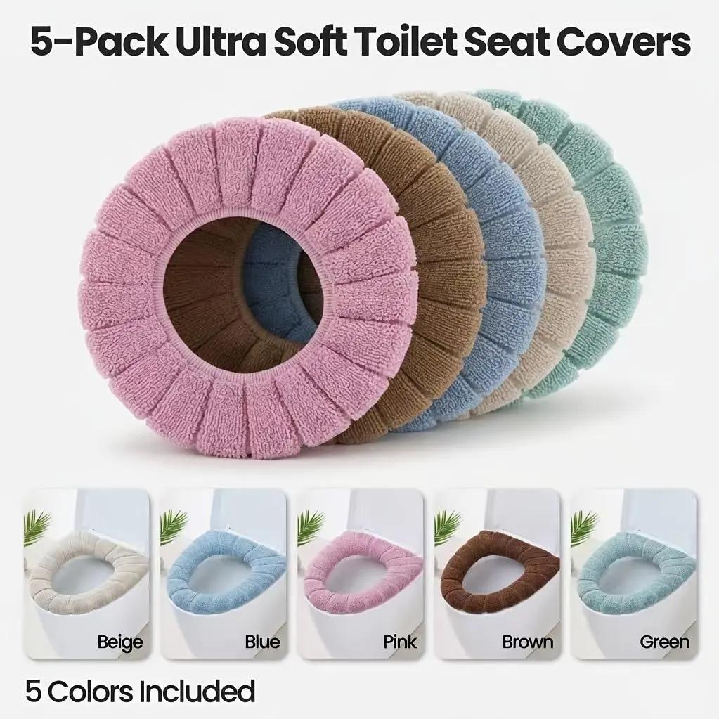5/10pcs Super Soft Washable Reusable Toilet Seat Covers, Universal Toilet Seat Pads for Home & Travel Use, 4 Seasons Applicable Bathroom Supplies, Father's Day Gift Option