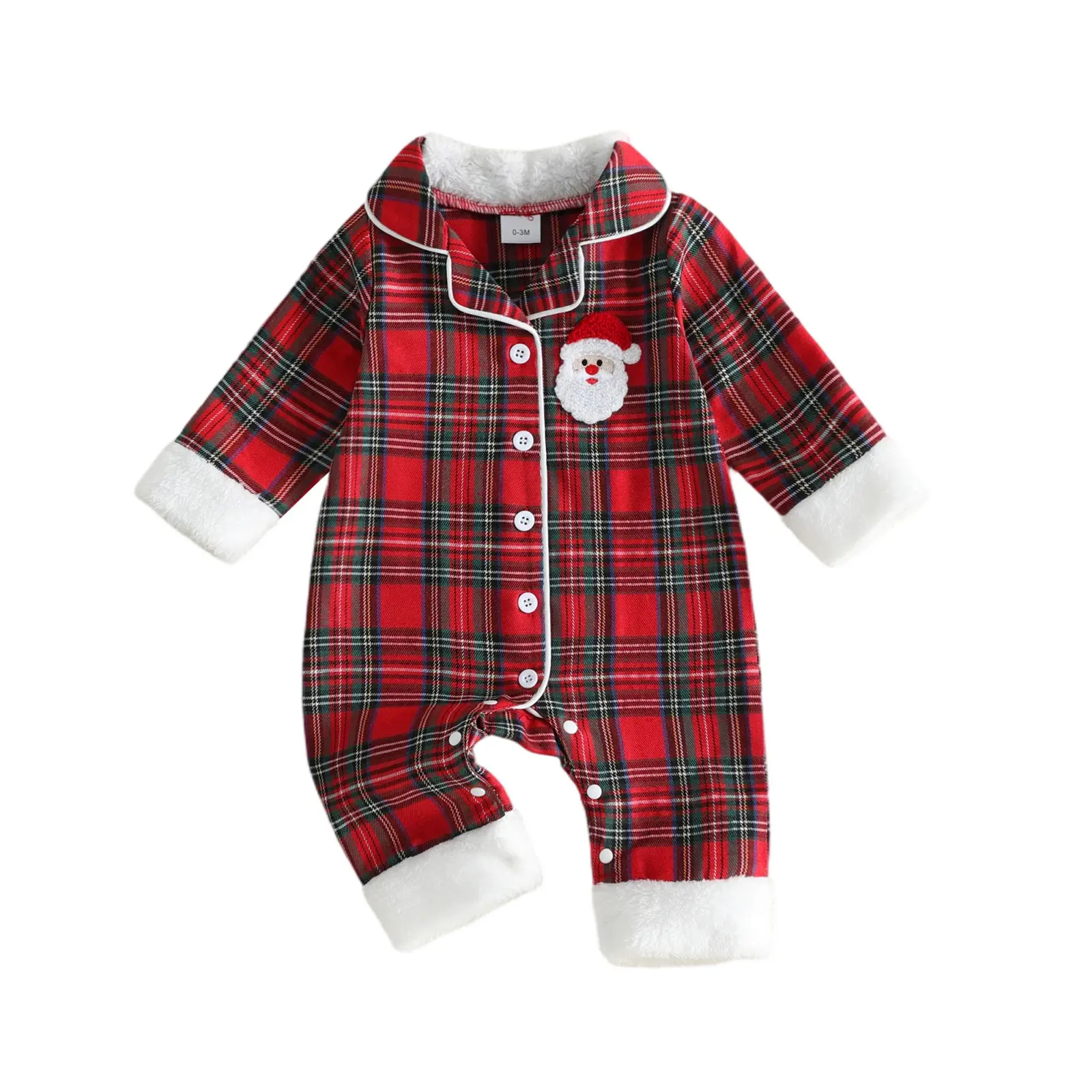 Babamoon Newborn Infant Baby Girl Boy Christmas Pajamas Santa Long Sleeve Lapel Button Up Plaid Jumpsuit