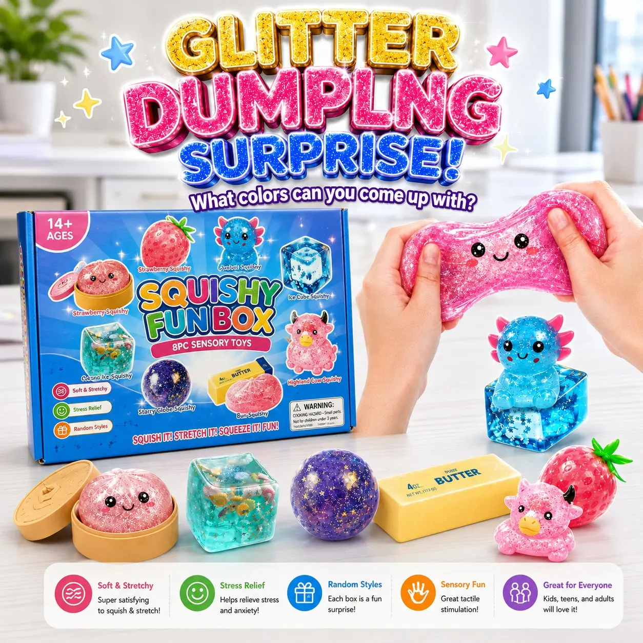 8-Piece Slow Rising Malt Sugar Scented Squishy Toy Lucky Blind Mystery Surprise Box, 8 Assorted Cute Soft Sensory Squeeze Fidget Toys, Anti-Anxiety Mini Desk Toy, Classroom Prize Birthday Party Bag Favor Collecting Gift for Kids Teens Adults, Squishy Fun
