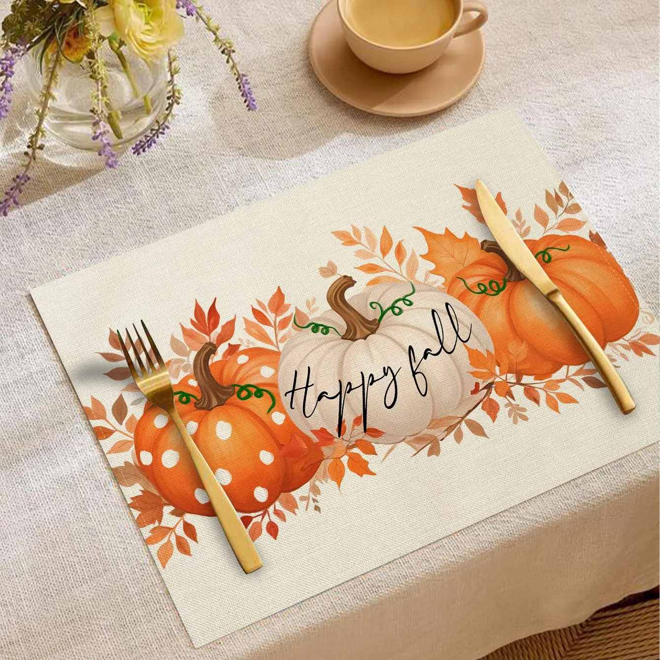 Autumn Harvest Pumpkin Table Placemats, Heat Resistant, Minimalist Style, Perfect for Festive Dinners & Daily Use, Home Decor