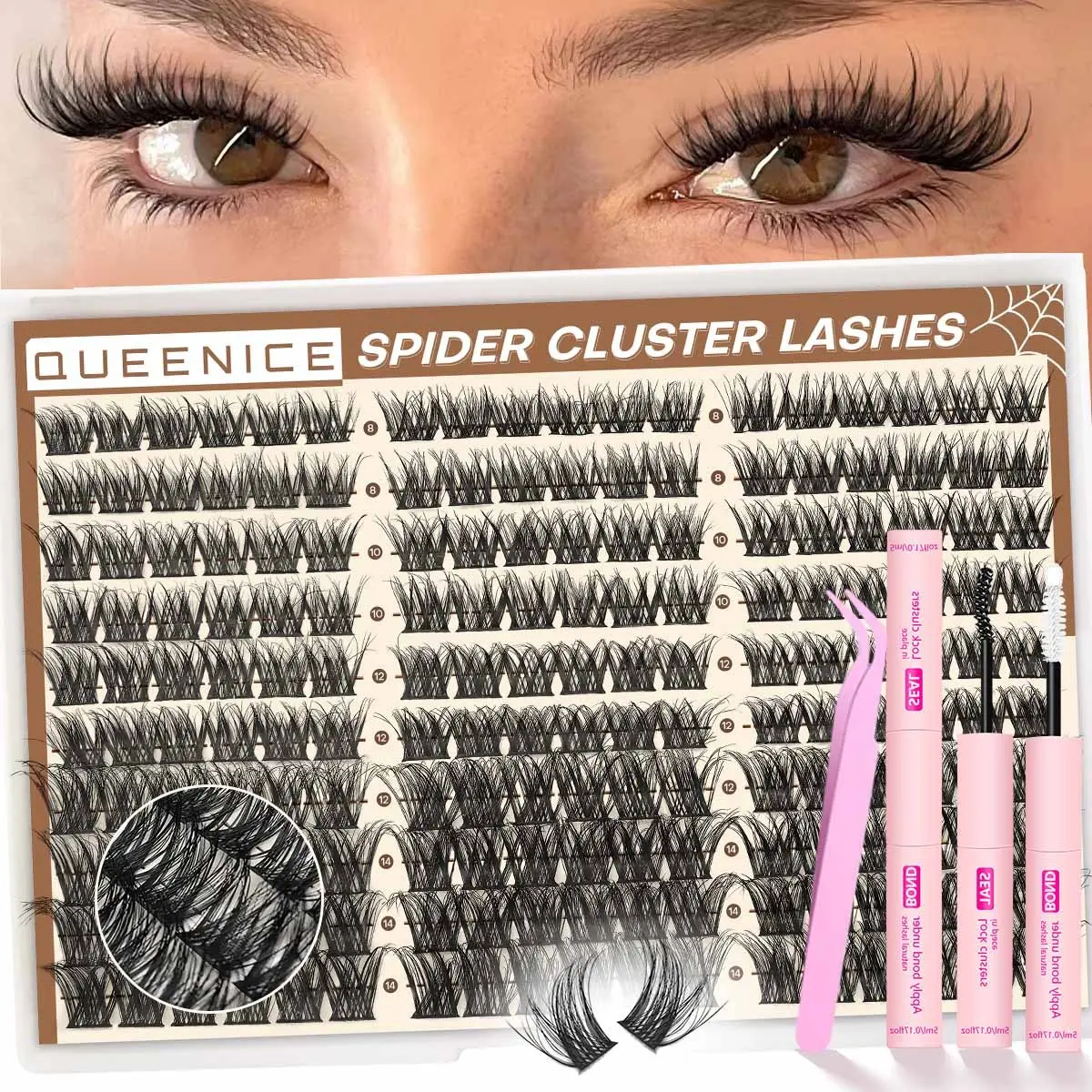 Spider Breeze Lash Clusters, Wispy Natural Eyelash Clusters D Curly Lashes Cluster Venus 8-14mm Cluster Eyelash Extensions Reusable Individual Lashes with Thin Band for DIY at Home