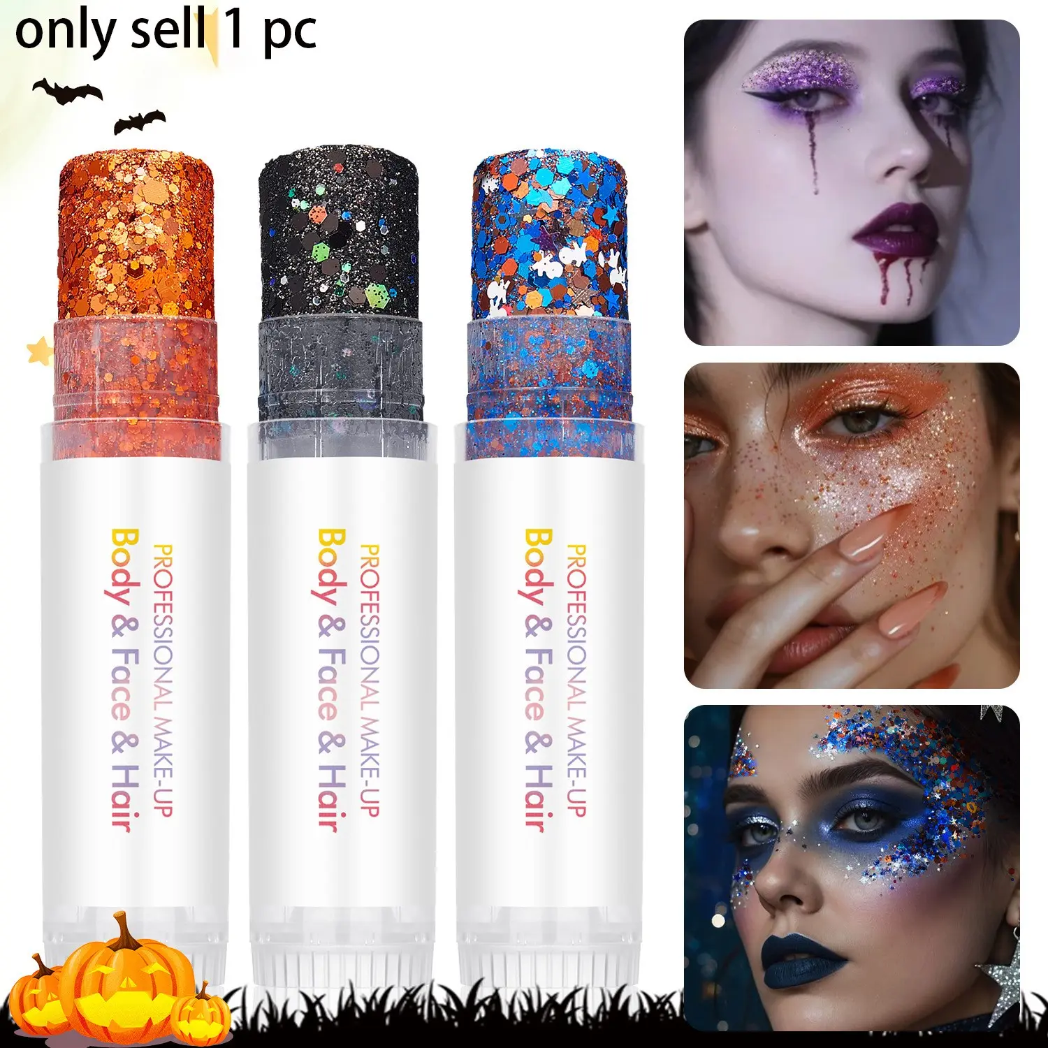 Halloween Body Face Hair Glitter Shiny , Festival Party Sparkle Makeup, Halloween Music Festival Carnival Hair Face Makeup Glitter Stick