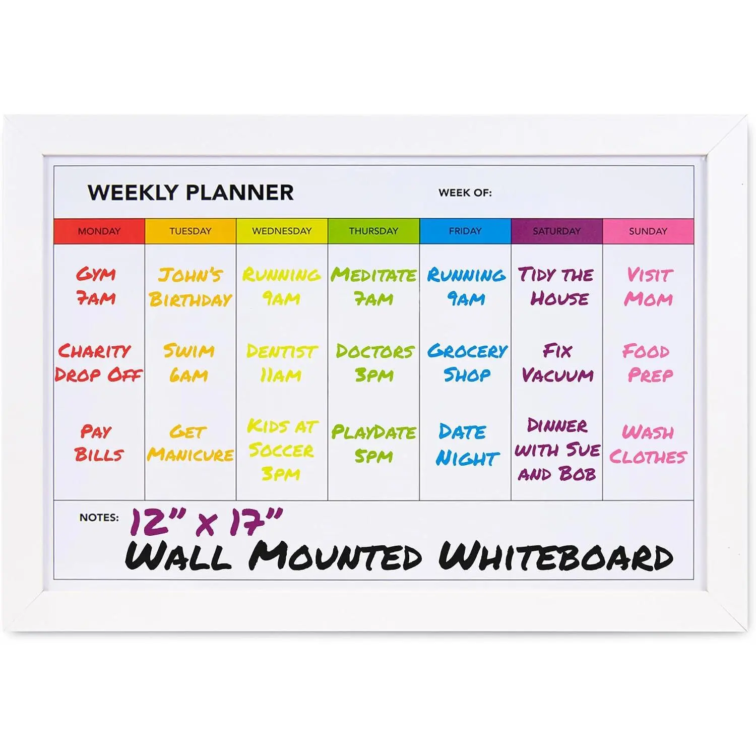 Weekly Dry Erase Board for Wall [17in x 12in] Weekly Whiteboard Planner and  Calendar - Days of The Week White Board for Schedule, Daily Meal Planner - Includes Full Mounting Kit