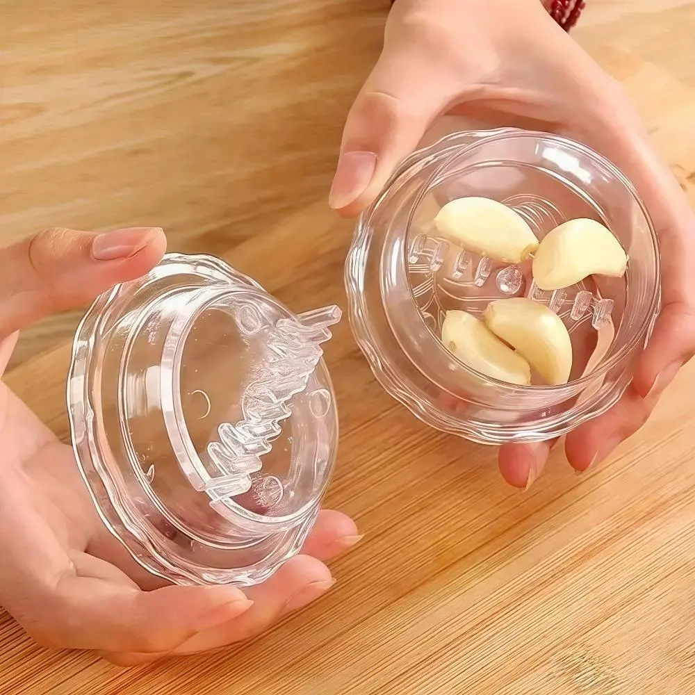 2PCS Mini Manual Twist Garlic Crusher Press, Portable Clear Garlic Mincer Grinder, Easy‑Clean Garlic Ginger Squeezer, Compact Small Kitchen Gadget for Home Cooking Camping Daily Meal Prep