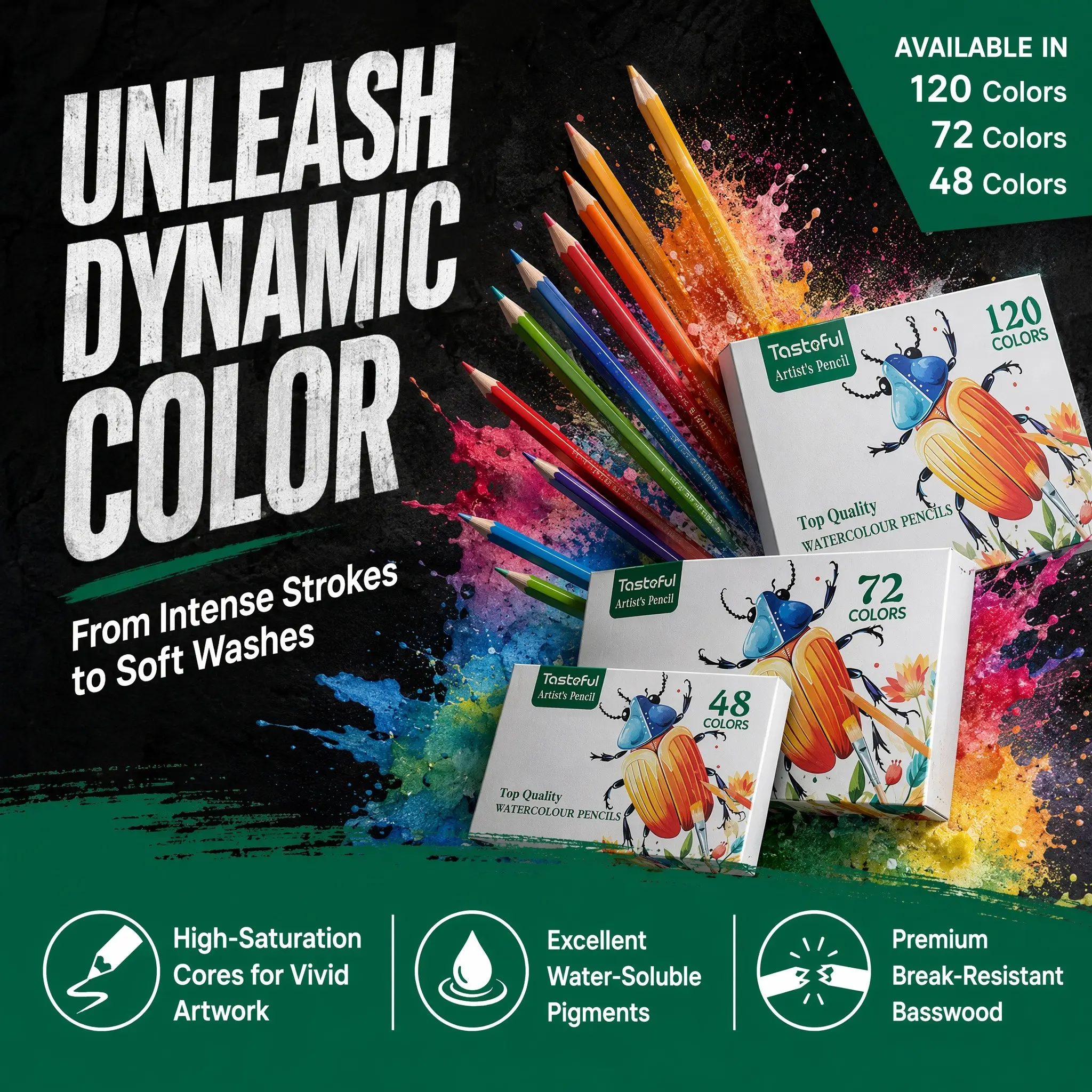 Professional Oil-Based Water-Soluble Colored Pencils, 48/72/120 Colors, Art Supplies Set, Ideal for Sketching and Drawing Beginners, Coloring Pencils