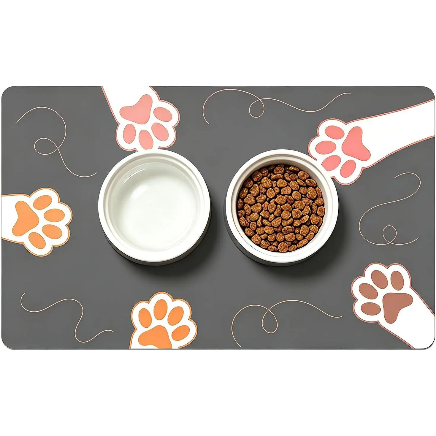Mats for Floors, Absorbent  Bowl Mat and Water Dispenser Mat Non-Slip Rubber Backing Quick Dry  Feeding Mat for  Eaters, Easy to Clean (Five-Paw/Dark Gray, 19.7"L x 12"W)