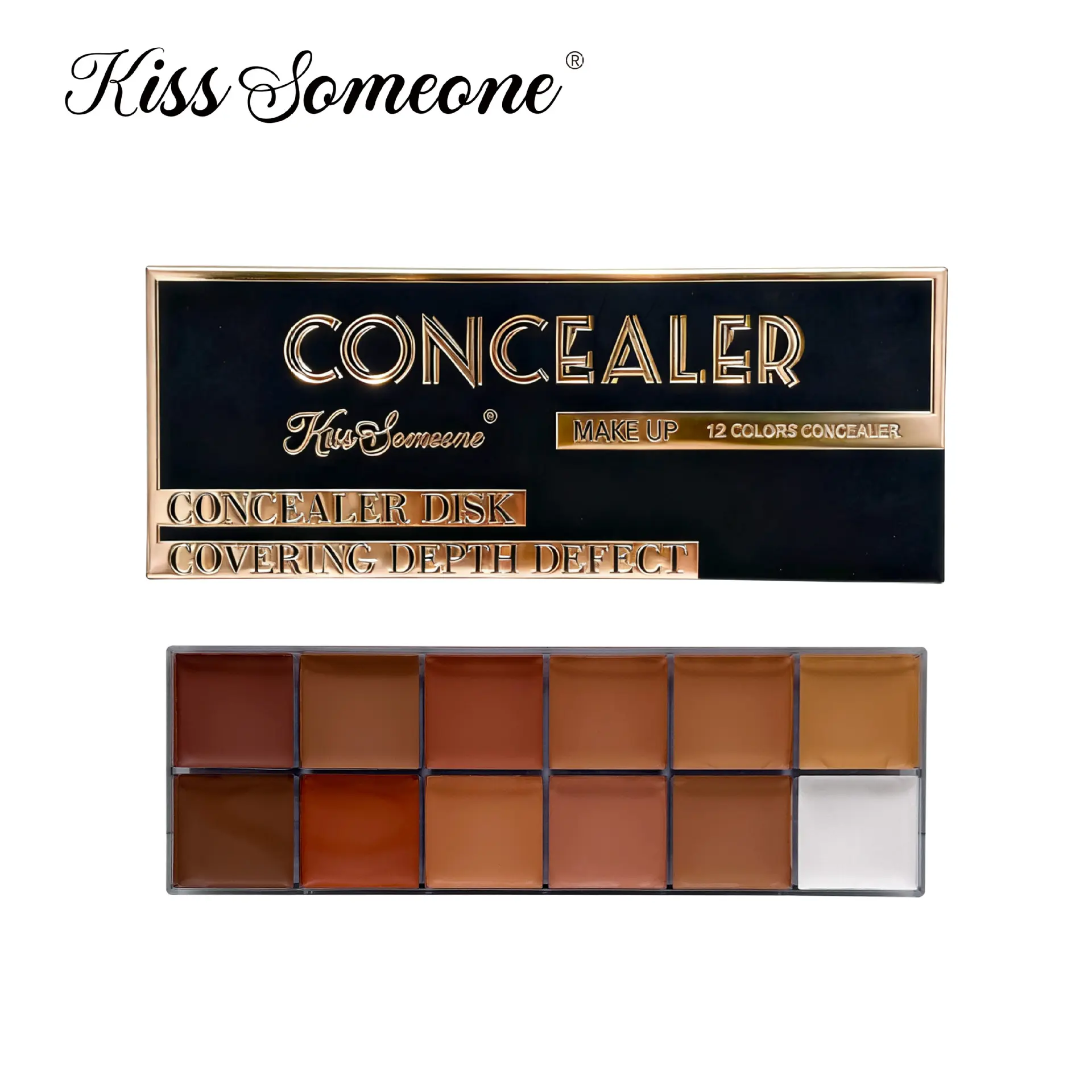 2-in-1 12-color soft matte Coverage Concealer foundation palette for dark skin. Mixable shades cover all blemishes, sweat-proof non-oxidizing matte texture, professional base makeup for daily wear, stage performances and portrait shooting.