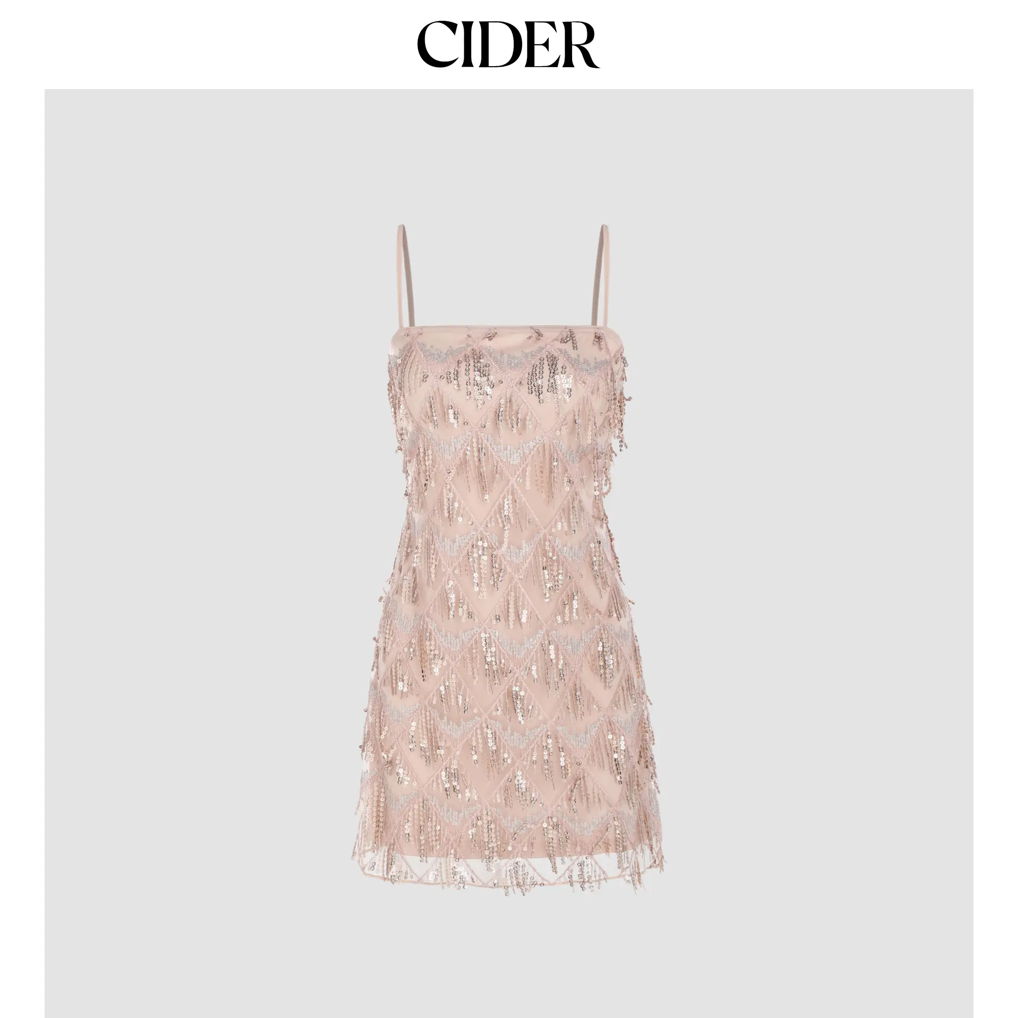 Cider [2 colors, size 0-26] Sequins Square Neck Geometric Tassel Mini Dress SohoChic