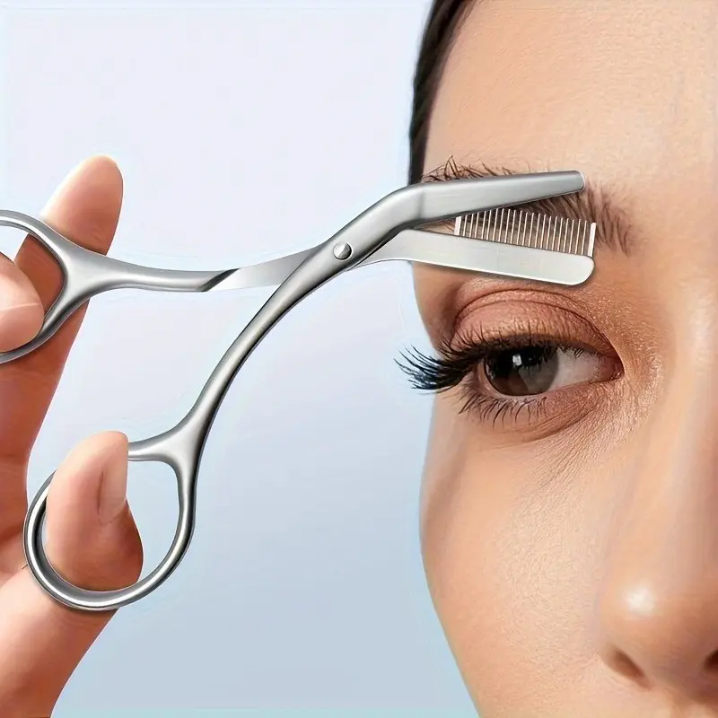 Professional Stainless Steel Eyebrow Scissors with Comb, Low Allergy, Ergonomic Dual-Hand Design, Precision Trimming Tool, Perfect Facial Care Gift, Eyebrow Shaping Tool