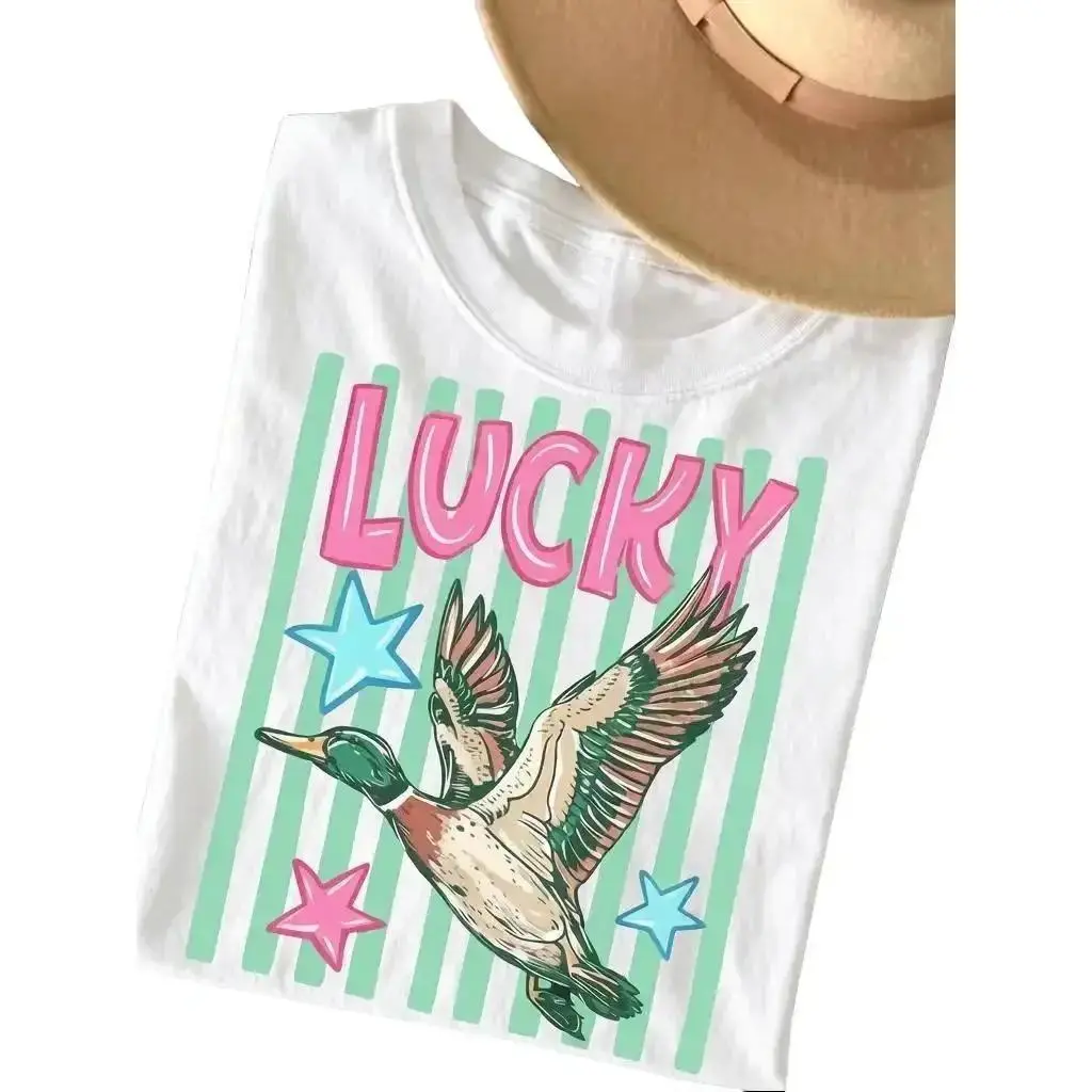 Comfort Colors Lucky Duck Striped Tee, Funny Animal Meme Shirt, Retro Summer Coastal Preppy Stripes, Lucky Shirt, Mallard Duck Shirt Gift for Her, Cotton Fabric