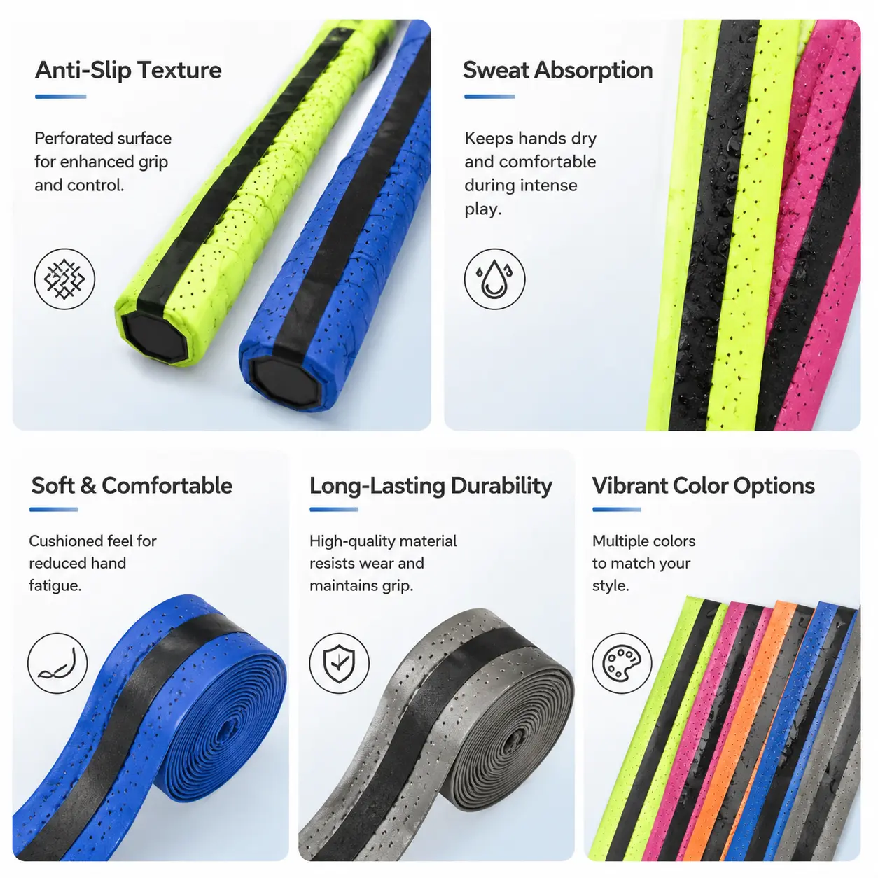 High-Performance Badminton Racket Grip Tape – Extra-Thick, Sweat-Absorbing, Non-Slip PU Foam Wrap for Enhanced Comfort, Control, and Moisture Management During Intense Play