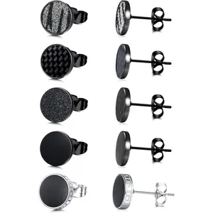MILACOLATO Black Round Stud Earrings Set for Men Women 316L Surgical Stainless Steel Matte Black Ear Studs 5 Pairs 4mm-12mm