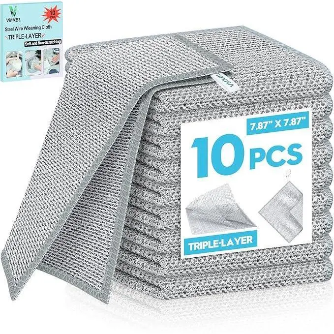 10-Pack New Upgraded Triple-Layer Non-Scratch Wire Mesh Dish Wash Cloths, Multipurpose Wet/Dry Clean Rag Cloth Kitchen Gadgets for Cookware, Sink Cleaning