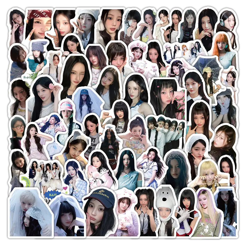 80Pcs ILLIT Inspired Stickers, Kpop Girl Group Photo Stickers, Aesthetic Stickers, Waterproof Vinyl Decals for Laptop, Luggage, Journal, Fan Gift Collection