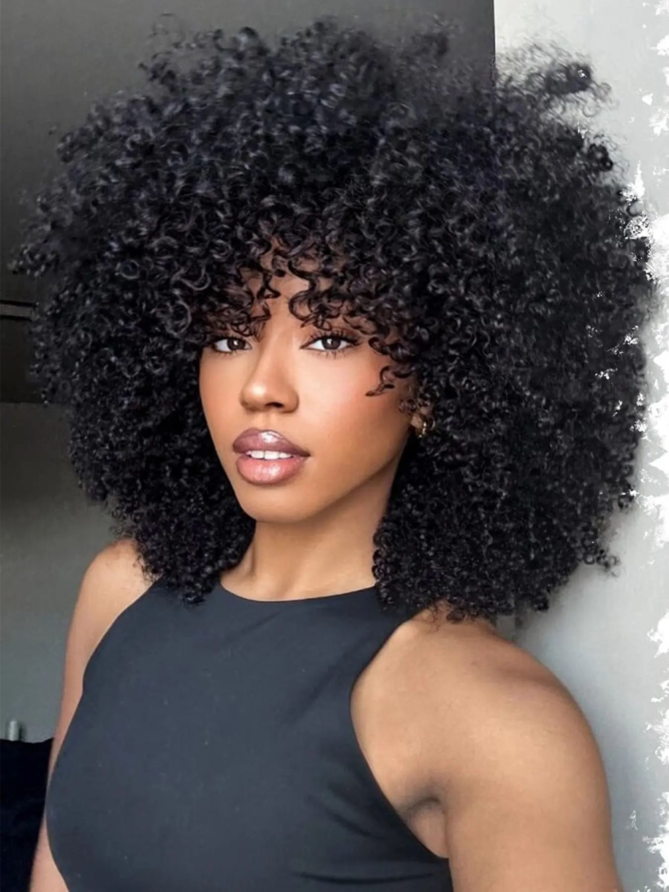 14 Inch Curly Afro Wig with Bangs for Women, Synthetic Wigs Glueless Short Curl Wig, Daily Party Halloween Costume Accessory