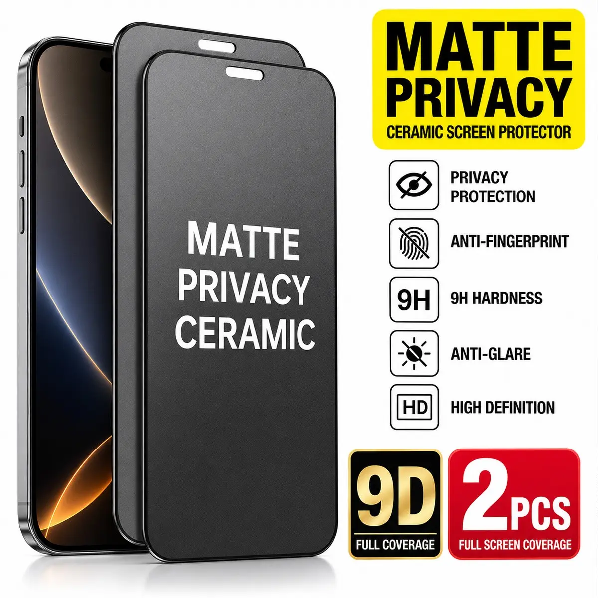 2 Pack Matte Privacy Protections Ceramic Screen Protectors, Compatible with for iPhone 17 Pro Max/17 Pro/16 Pro/15/14/13/12/11/X Series, Flexible Soft Film, Anti-Spy Guard, Anti-Glare Treatment, Smooth Touch, Case Friendly, Edge to Edge Screen Protection