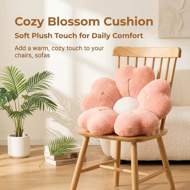 Sakura Bloom Plush Throw Pillow, Soft Fluffy Flower Shape Decorative Cushion for Sofa Bed Living Room Interior Home Decor Decoration