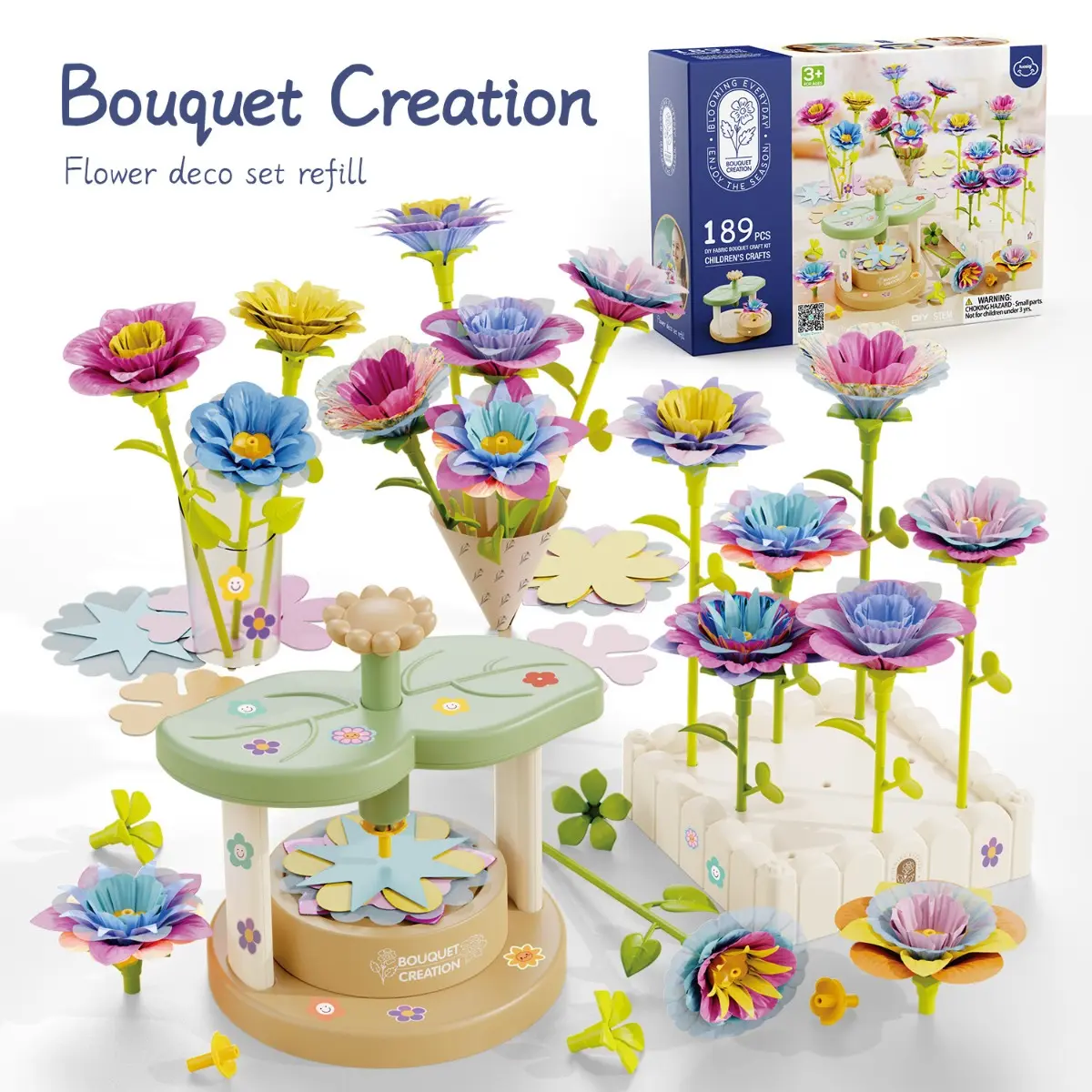 Bright Montessori Craft Kit Bundle - Stack Tree Building Blocks & DIY Fabric Flower Bouquet, Unisex Imaginative Play Toy for 3-4 Years, Boosts Color Recognition, Shape Recognition, Fine Motor Skills, Parent-Child Bonding, Crafting with Kids, Floral Balanc