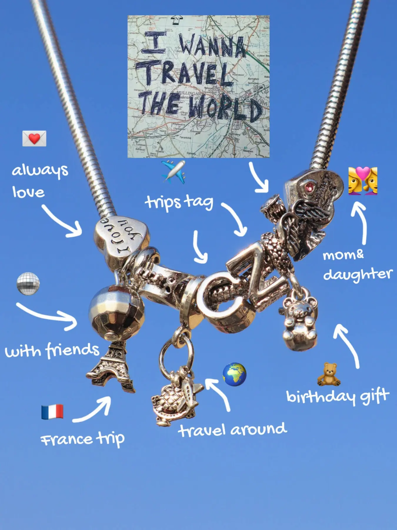Travel Memorial Charm Necklace, Vintage Cute Bear Necklace, Heart Angel Necklace, Global Travel Souvenir Necklace, Name Necklace, Alloy Necklace