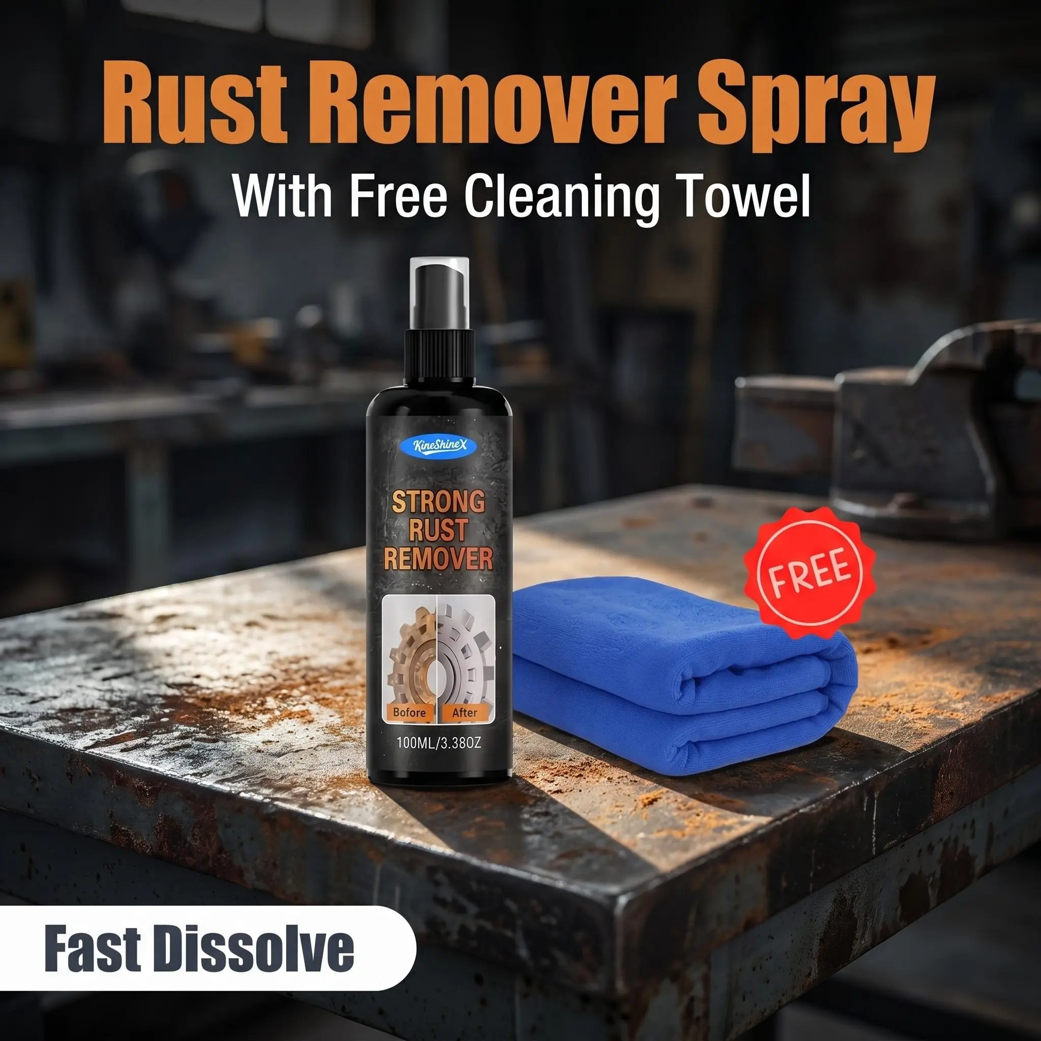 Professional Rust Remover and Polish, Fast-Acting Chemical Formula, Metal Restoration, Car Wheel HUB, Bike Parts, DIY Home Use, Rust Removal Spray