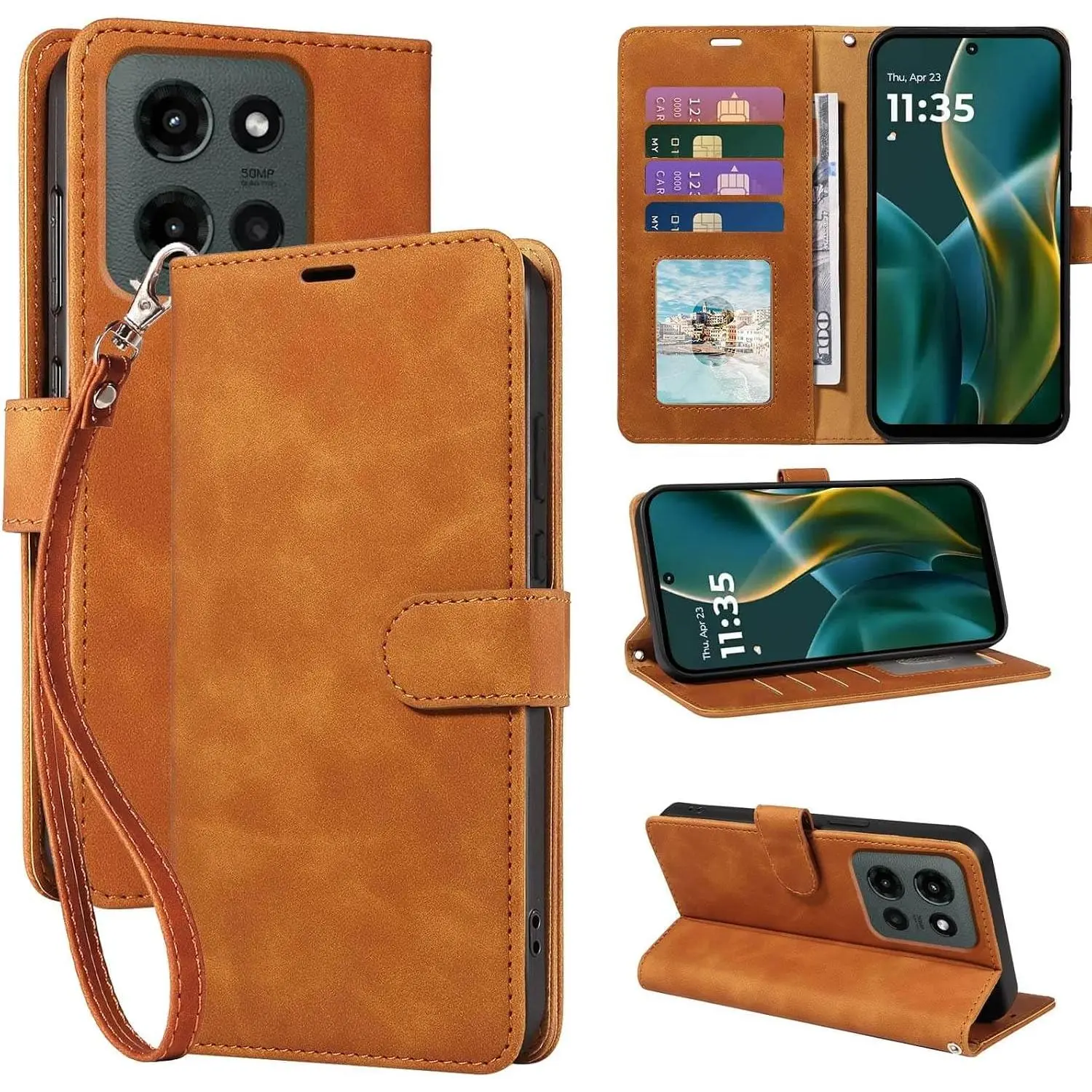 RFID Blocking Wallet for  G 2026/2025 Case, for  G Play 2026 Case, PU Leather Folio Flip Cover with 4 Card Slots, Wrist Strap, Kickstand, Shockproof Protective (Brown)