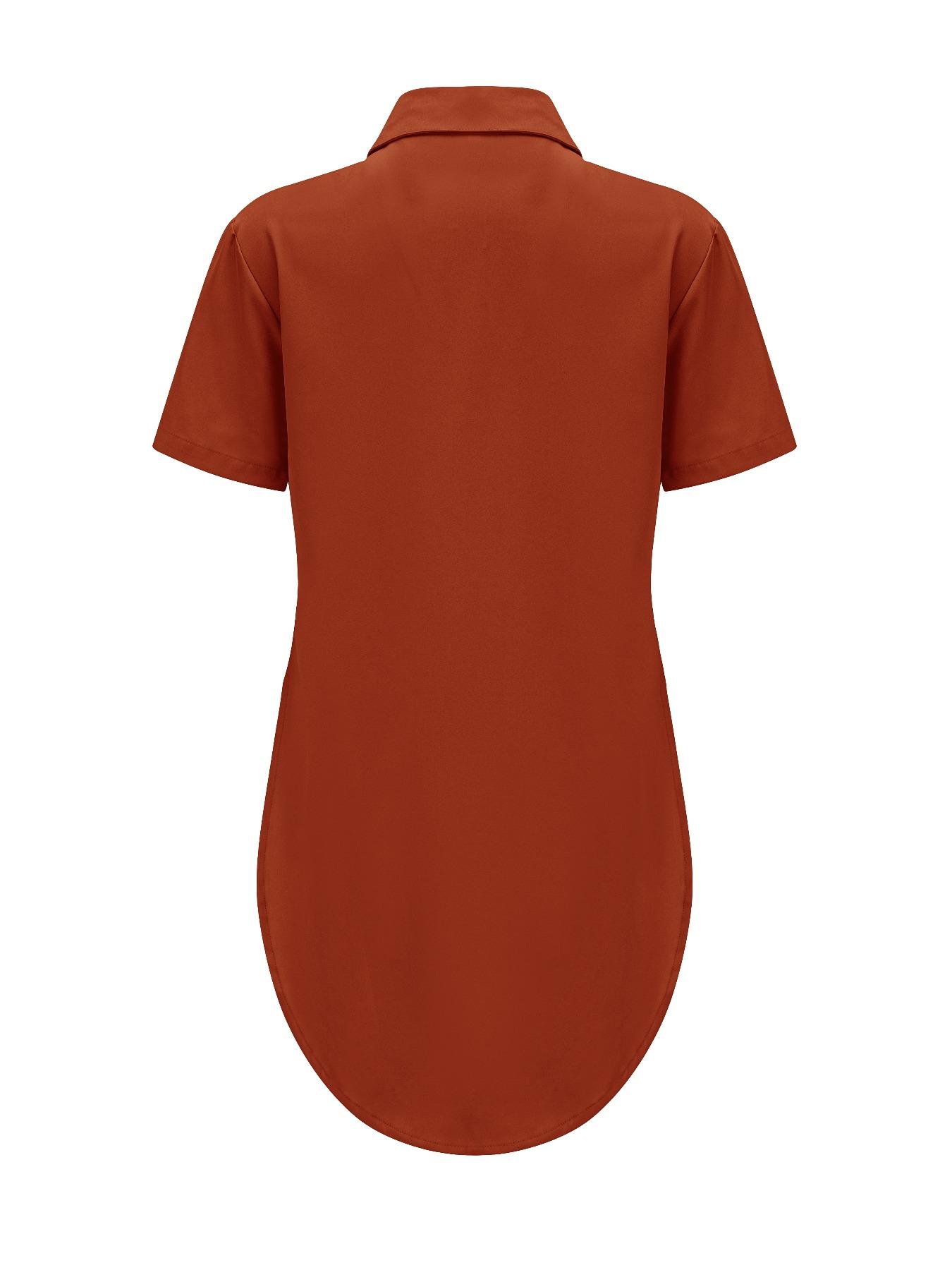 Women's Plain Short Sleeve Button Shirt, Casual Top for Daily Wear, Ladies Clothes for Summer