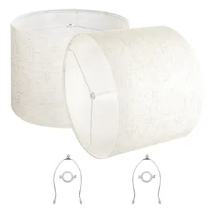 VEVOR Drum Lamp Shade 2 Set, 16 in Top x 16 in Bottom x 12 in High, Large Lampshade with Harp, Replacement Lamp Shade for Table Lamps Floor Lamps Pendant Lights, Easy Assembly Required (Light Linen)