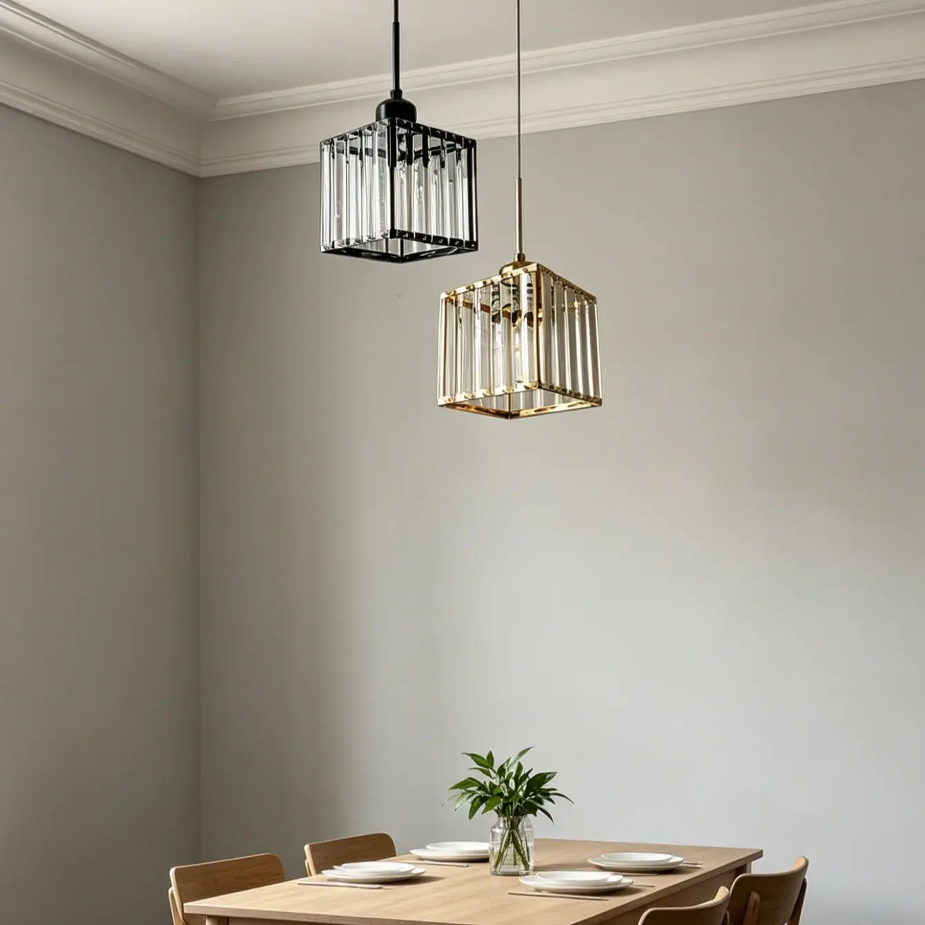 Luxury Square Pendant Light Shade, Vertical Crystal Diffuser, Easy Installation, Ideal for Restaurant, Entryway, Bar Decor