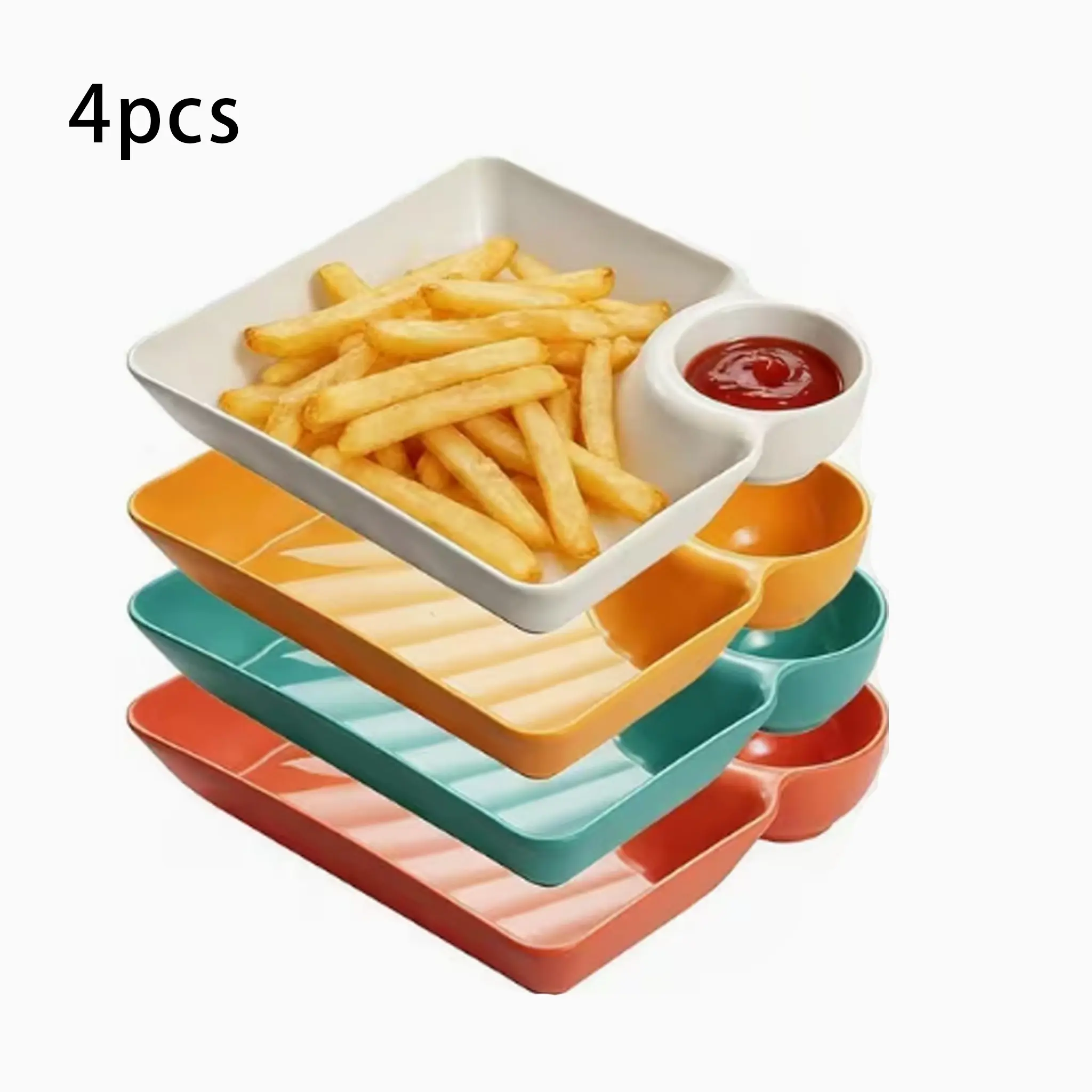 4-Piece Colorful PP Snack Plates Set, Durable BPA-Free Elegant Plastic Plates for Party, Ideal for Sushi & Appetizers, Includes Dip Bowls, Perfect for Parties, Salad Plates