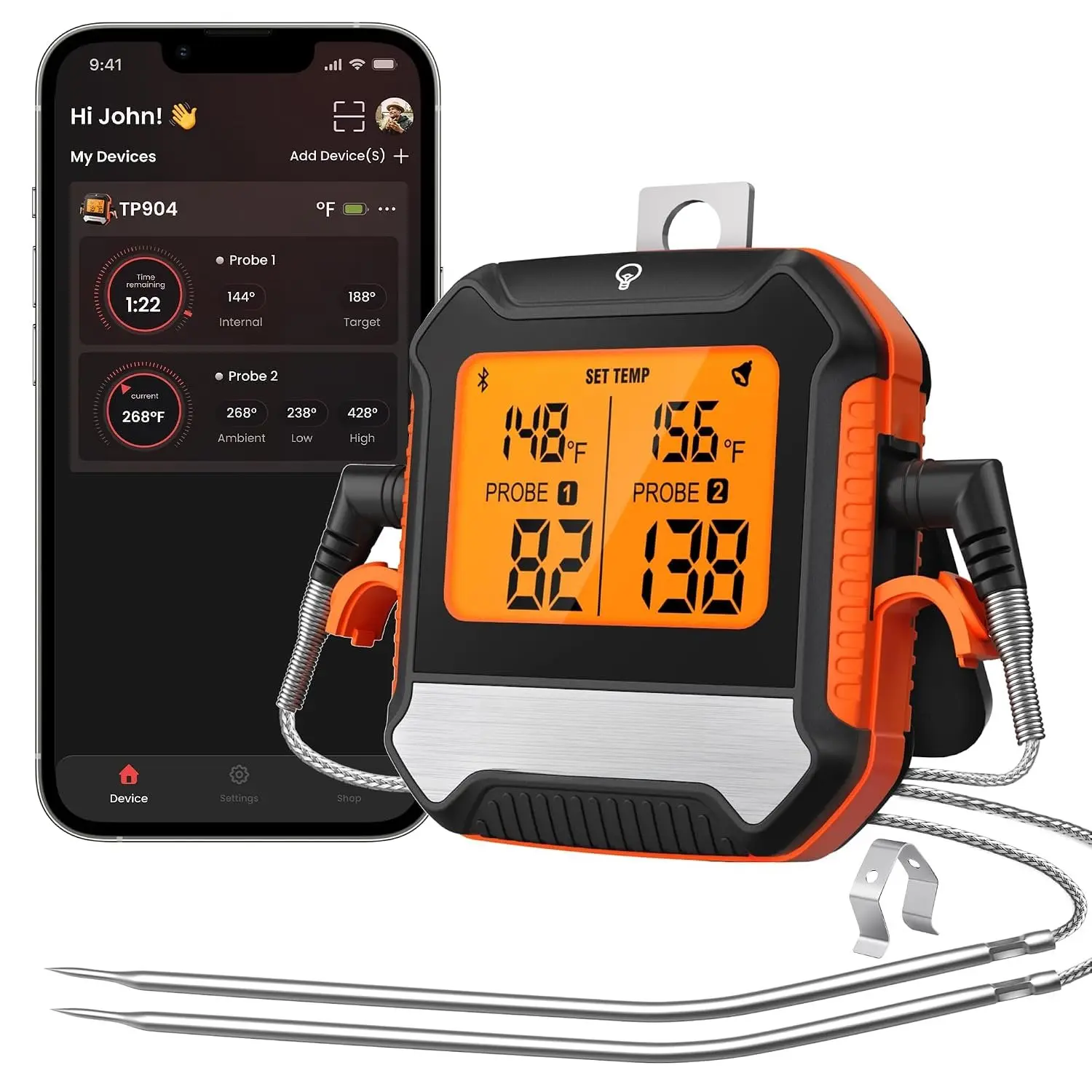 TempSync 450ft  Meat Thermometer for Oven with 2 Probes | High Accurate Meat Thermometer Digital for BBQ Oven,  Thermometer for Cooking, Grill Thermometer for Outside Grill
