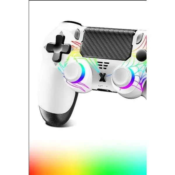 Light-up  Controller for PS-4, RGB Controllers with Hall Effect Joystick/1000mAh /Type-C/Vibration/6-Axis Gyro/Headphone Jack/ Pad,for PS-4/Slim/Pro Console (White)
