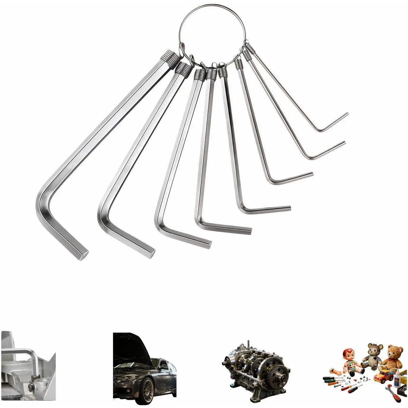 Professional 8- Hex Key Set, L-Shaped Metric Allen Wrench Kit with Key Ring, 1.5-6mm Sizes, Anti-Rust,for  DIY and  Repair