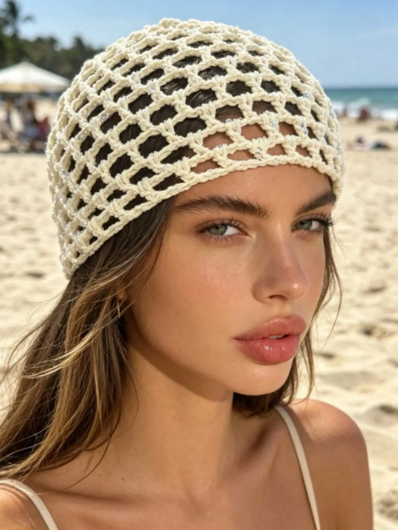 1-2Pcs Fashion Bohemian Crochet Hollow-out Sun Hats with Shell & Flower Decorations, Beanie Hats, Women Hair Accessories for Summer Beach & Travel, Vintage Elegant Style, Stylish Hat, All Season Wear