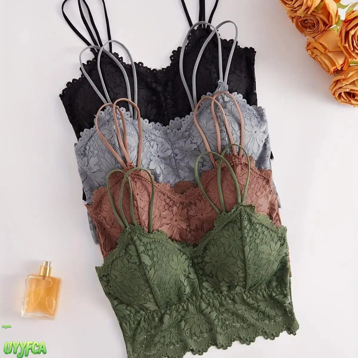 Women's Floral Lace Wireless Bralette - Chic Backless Cami with Sunflower Embroidery, Removable Pads, Soft Nylon for Daily Casual Layers, TikTok Shop Back to School Sports Bra