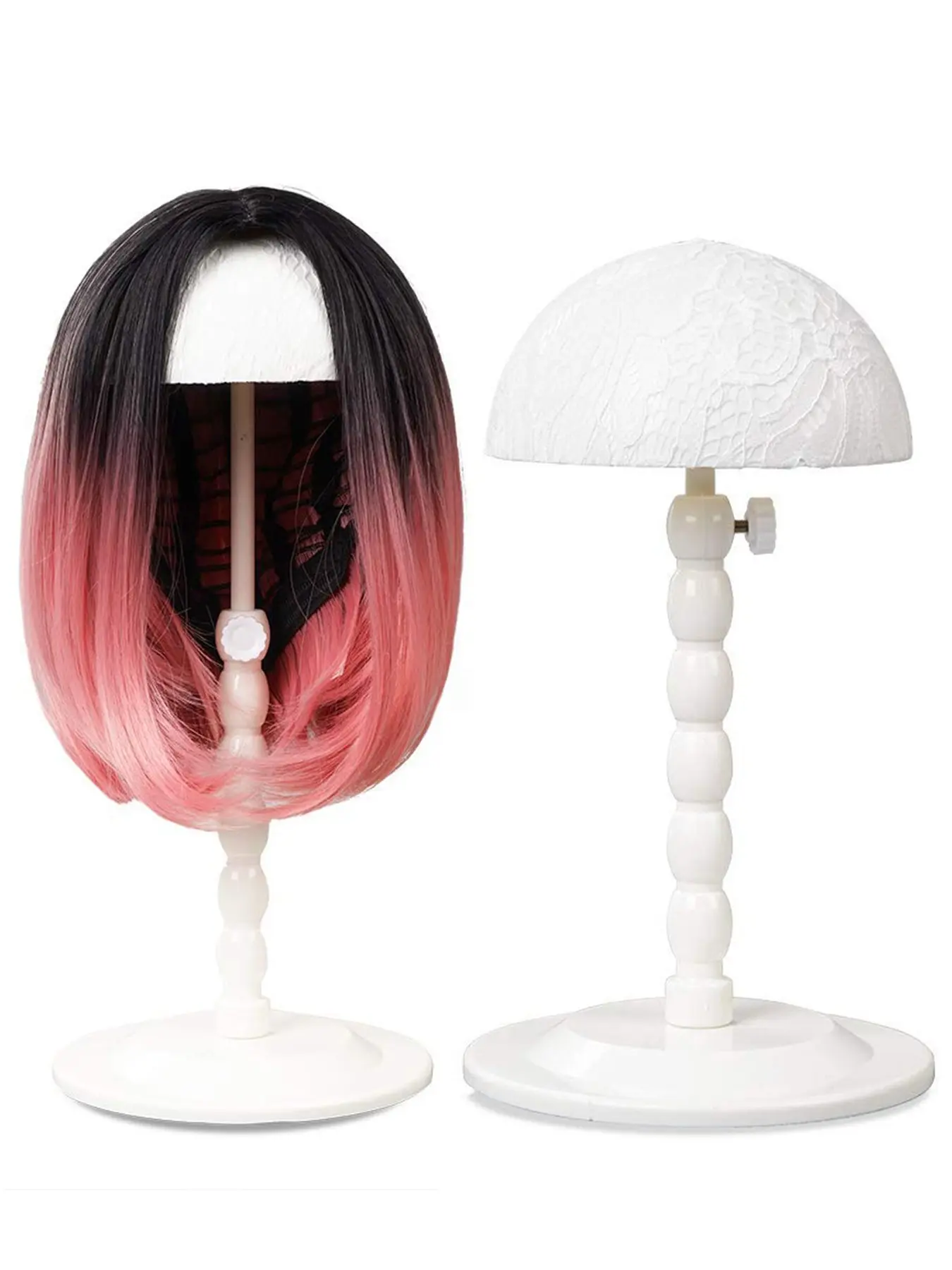 1 pcs Wig Stand Adjustable Height Hat Display Portable Light Weight Folding Wig Head Holders Plastic Wig Stand for Styling Wig Hair Drying Display (White)