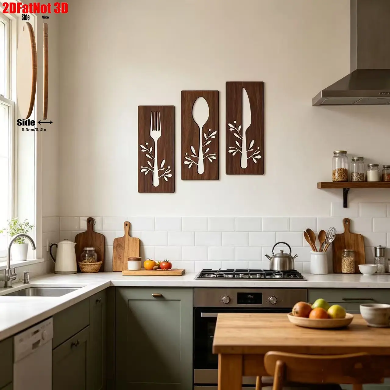 3-Piece Wooden Kitchen Wall Signs, Decorative Plaque, Rustic Farmhouse Design, Fork Spoon Knife Art, Rustic Silhouette Design for Dining Room & Home Decor #GLOBAL PICKS