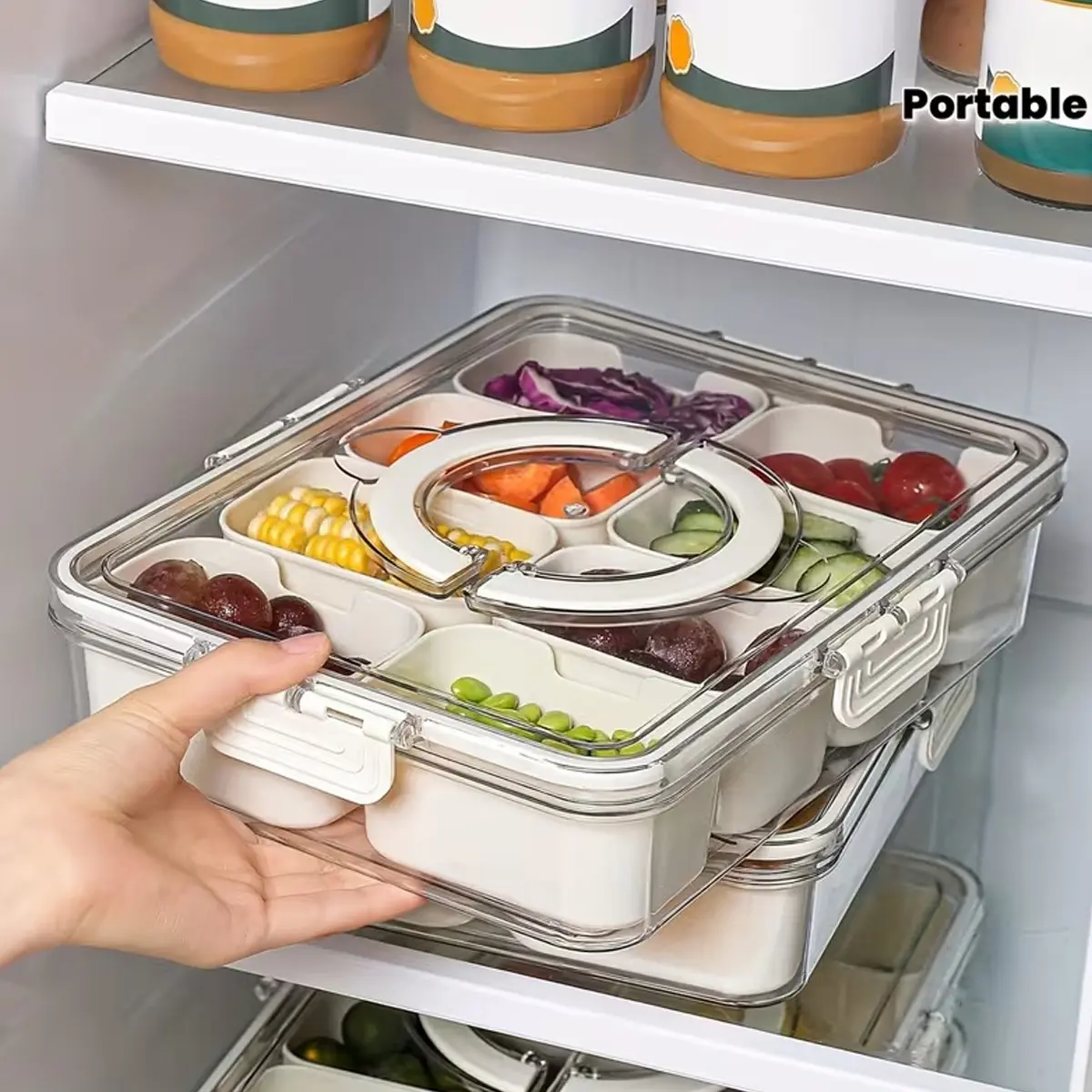Portable Multi-Compartment Snack Tray, Sealed Lid Fruit Nut Organizer, Ideal for Lunch Salad Snacks, Camping Picnic, Christmas Halloween Gift