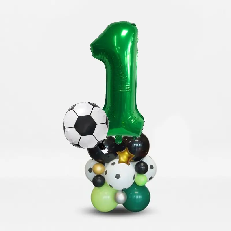 25-Piece Football Theme Number Aluminum Foil Balloon Bouquet Set with Soccer Ball and Star Decorations for Kids Birthday Party Celebrations Party Balloons