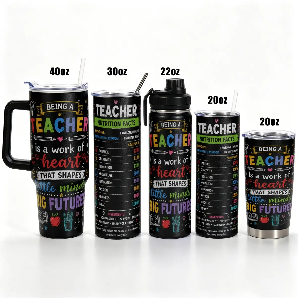 1 pc, 40oz/30oz/22oz/20oz Teacher Appreciation Vacuum Insulated Cup, 18/8 Food Grade 304 Stainless Steel Travel Coffee Flask with Leak Proof Lid, Double Wall Sweat Proof Cup Holder Friendly Cup, Keep Cold 24H Hot 1