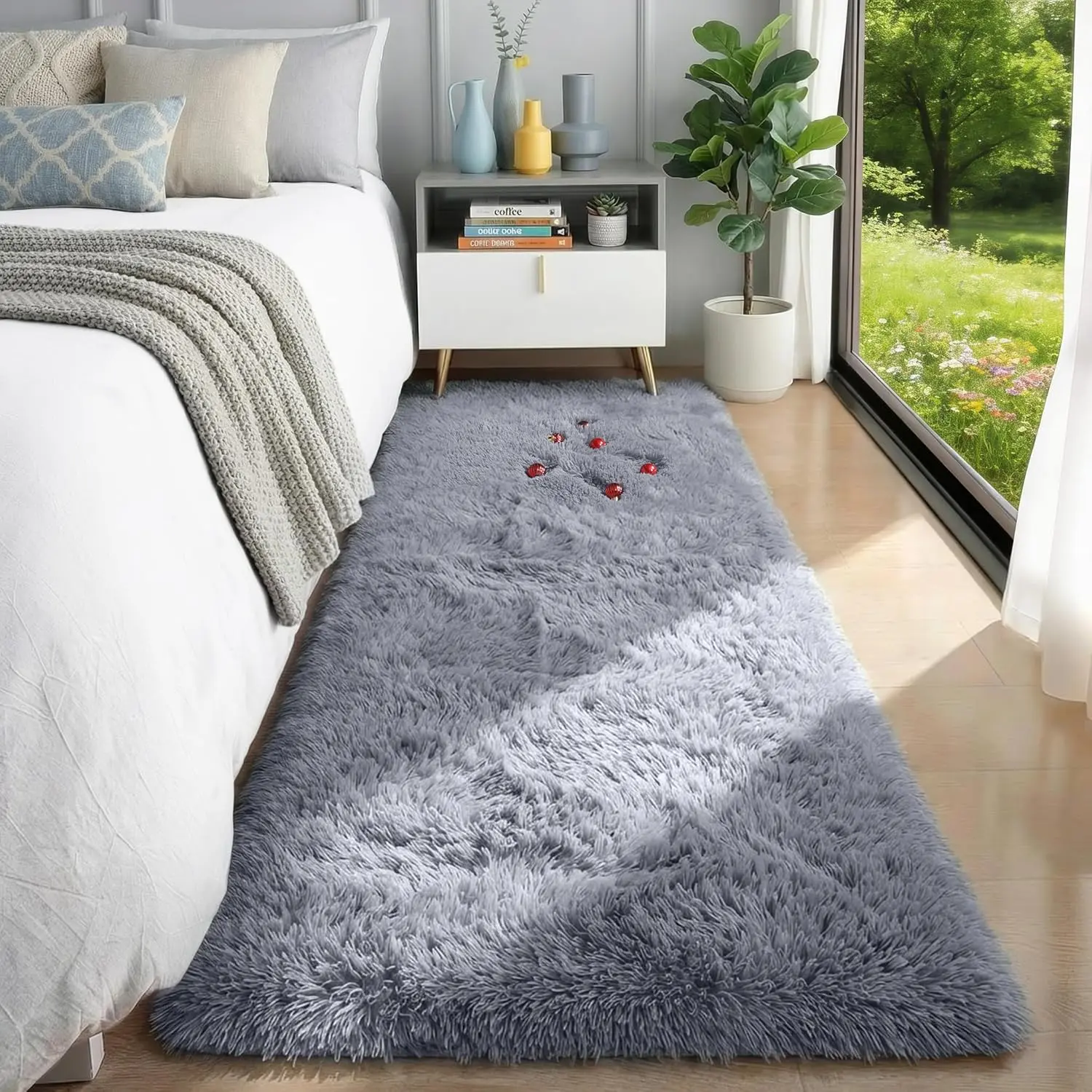 Soft Runner Rugs for Hallway 2x6 Ft,Grey Rug Home Decor, Fuzzy Plush Long Bedside Rugs for Room Decor Indoor Shaggy Furry Throw Rug for Teen Dorm Nursery