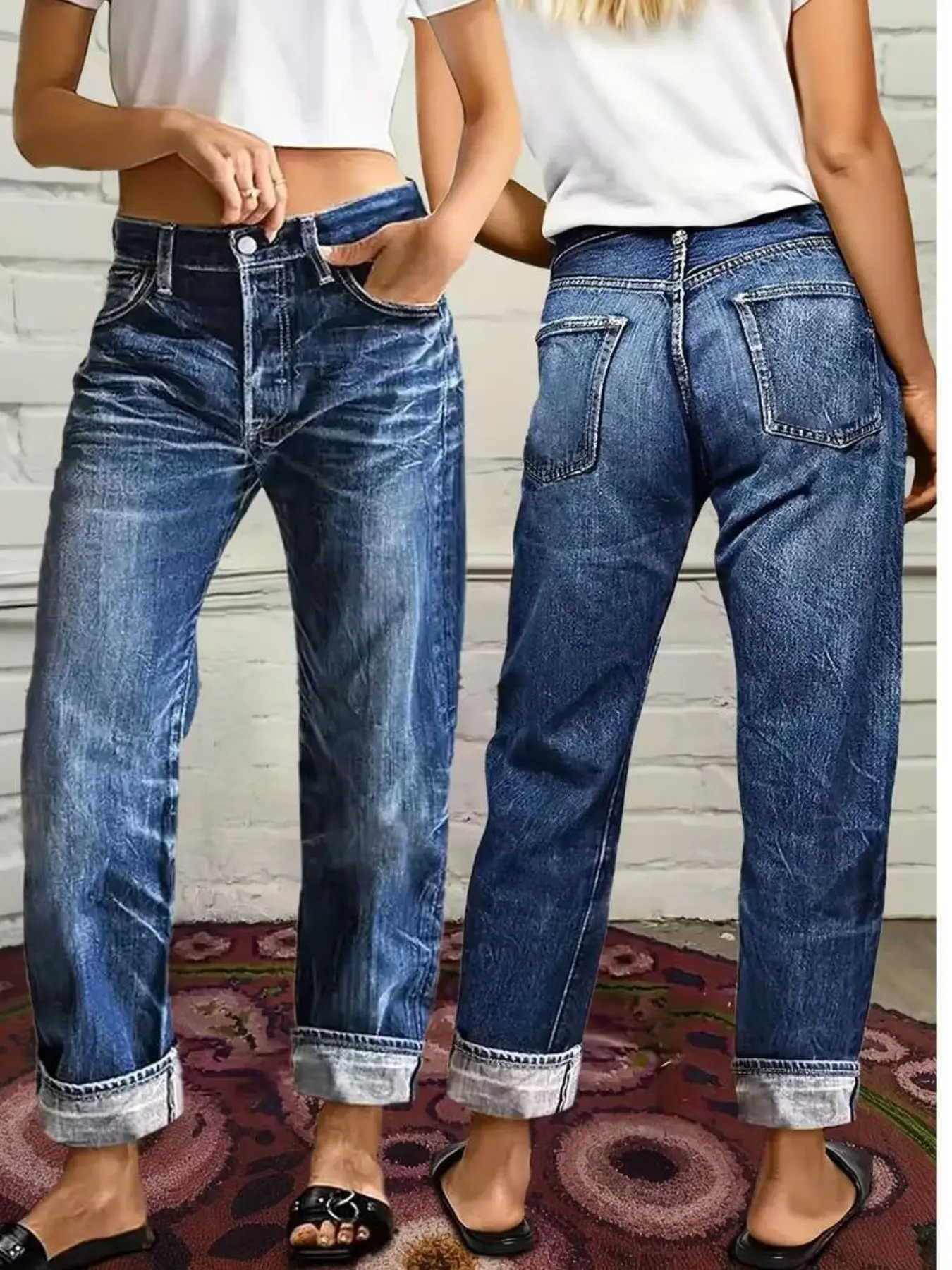 New Plus Size Casual Straight Leg Jeans Bottoms, Elastic Denim Fabric, Loose Comfortable, Suitable for Home Wear, All Seasons